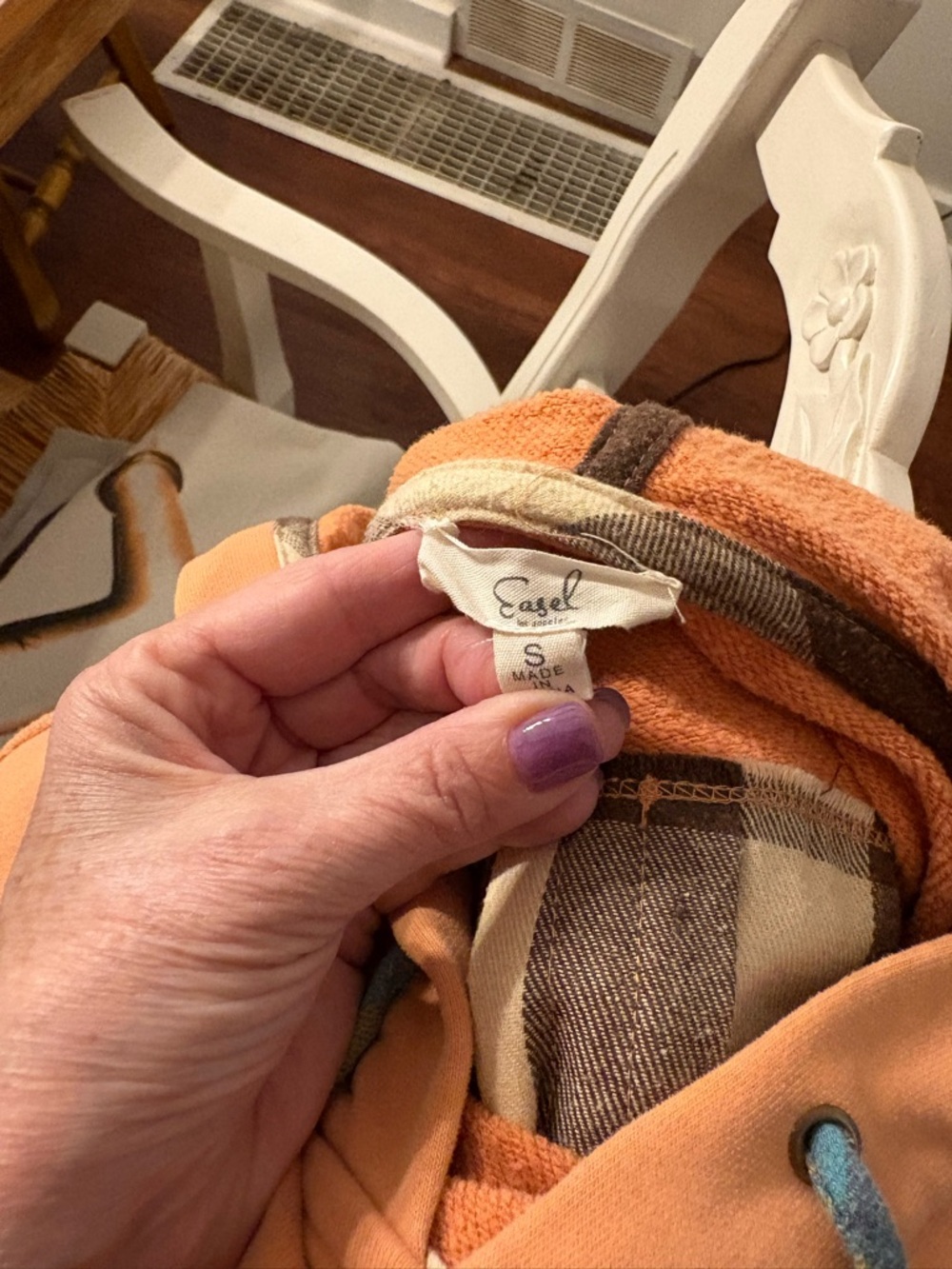 easel Orange Pullover Hoodie with Patchwork Sleeves - Picture 5 of 5